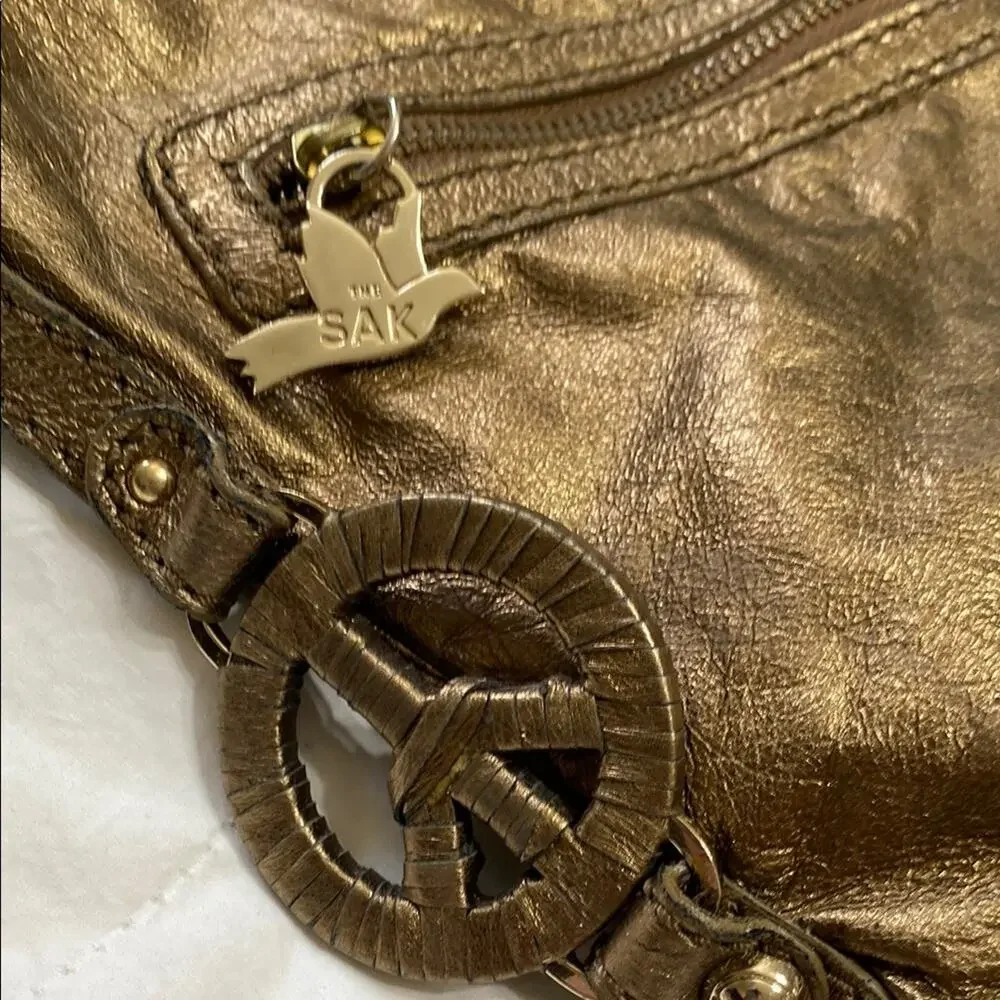 The Sak Gold Hobo Bag Peace Symbol Braided Handle *Small Opening in Lining